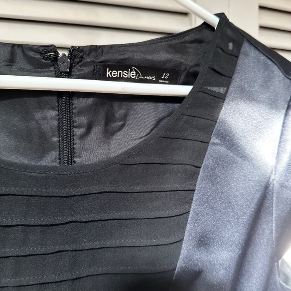 Kensie Dress Short Black Shiny Satin and Sheer Panel Fully Lined Size 12 - Picture 2 of 12